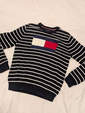 Tommy Hilfiger Striped Navy and White Knit Sweater